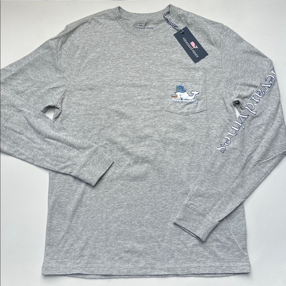 Vineyard Vines Gray SNOWMAN WHALE Christmas holiday LONG SLEEVE T-SHIRT - Picture 1 of 10